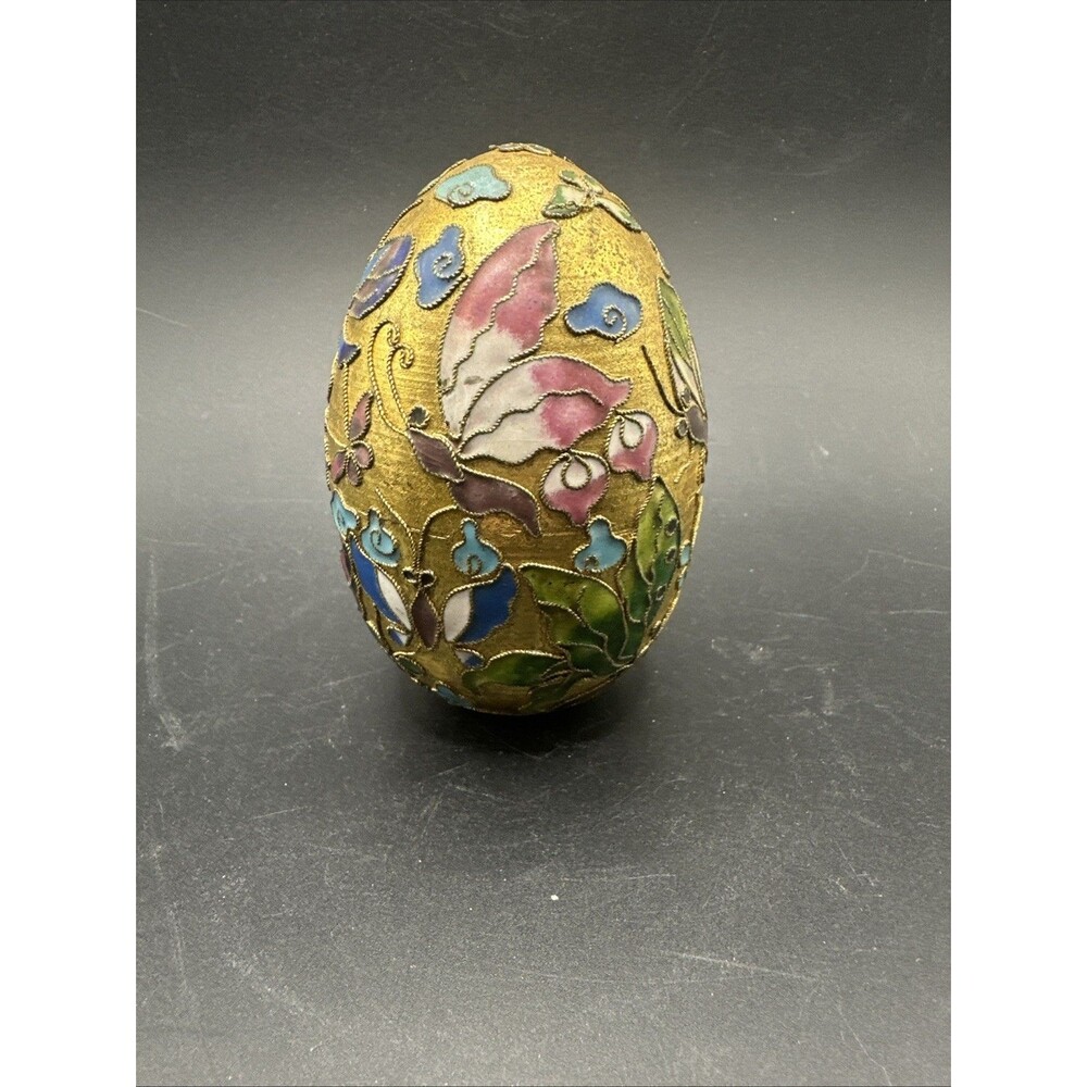 Butterfly Gold Embossed Cloisonne Egg Easter Egg 4”